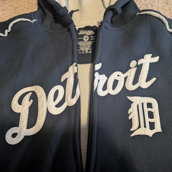 Stitches Navy Zip Up Detroit Hoodie Sweatshirt (XL) - Picture 2 of 7